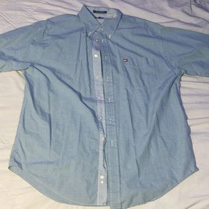 Large green Tommy Hilfiger short sleeve button down shirt.